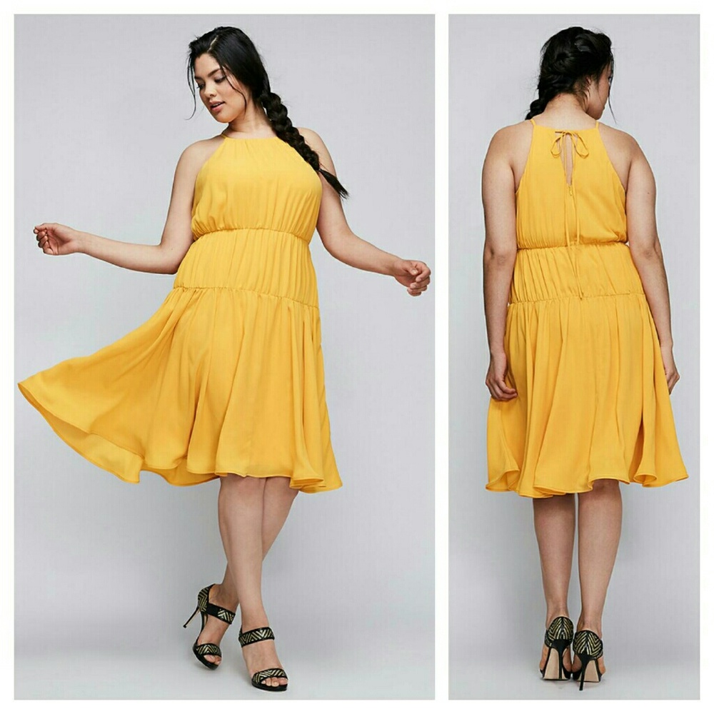 Yellow Halter Midi Dress - Women's Casual Sundress